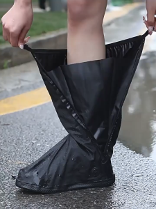 Outdoor Thickened High Tube Rain-proof Waterproof PVC Anti-Slip Rain Boots Shoe Covers with Zipper