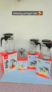 Teko Kaca 350mL dengan Tutup dan Saringan Stainles Steel - Tea Pot - Teko Teh