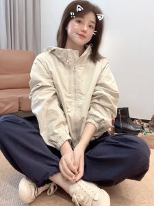 Áo Khoác Nỉ Ngắn Phong Cách Mỹ Cho Nữ Mùa Xuân Mới Rộng Rãi Thường Ngày Áo Khoác Ngoài Áo Khoác Ngoài Có Mũ Trùm Đầu