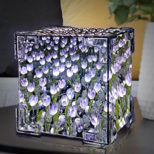 DIY TULIP Cube กระจก Night LightLED ตกแต่งโคมไฟห้องนอนห้องนั่งเล่นของขวัญสําหรับหญิงผู้หญิงแม่ตัวเลือกหลายสี