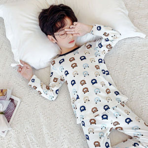 Bộ Đồ Ngủ Cotton Nguyên Chất Cho Trẻ Em Mùa Xuân Thu Mỏng Cho Bé Trai Và Bé Gái Quần Dài Tay Dài Cổ Tròn in Họa Tiết Hoạt Hình