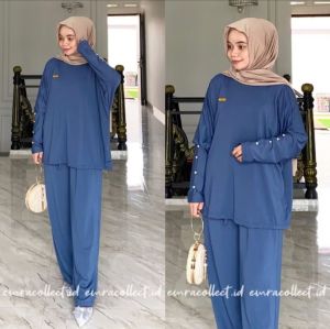 ONESET NADIN JERSEY PREMIUM BATWING// SETELAN INARA WANITA JUMBO TANGAN KANCING SPANDEX