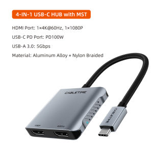 Cabletimes | CABLETIME USB C Hub 4 IN 1 MST with 4K60Hz 5Gbps PD100W Support MacOS Dual Screens Display for Mac Computer Display Screen Dock