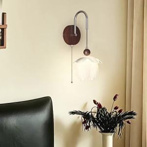OUCHAO | Đèn Tường Đọc Sách Cổ Điển Gỗ Hạt Dẻ Kính Sen