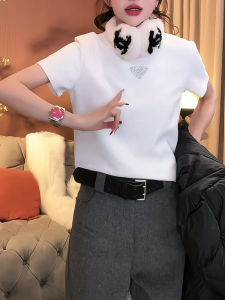 White Loose Short Sleeve round Neck T-Shirt Womens Simple Solid Color Versatile Korean Style Casual Cotton Blend Top