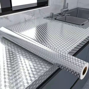 Kitchen Wall Stickers Self-Adhesive Aluminum Foil Anti-Oil Wall Stickers Suitable for Countertops Drawers Cabinets Shelves Line
