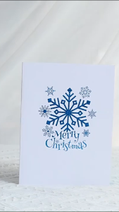 การ์ดคริสต์มาสเกล็ดหิมะป๊อปอัพ 3 มิติ - การ์ดอวยพรวันหยุดสีฟ้าหรูหราพร้อมการออกแบบหิมะสามมิติ