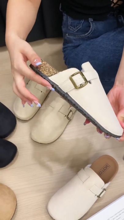 Julyya Sandals For MEN&WOMEN Clogs Shoes Leather With Buckle Half Shoes