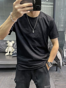 Áo Thun Nam Tay Ngắn Mùa Hè 2025 Áo Thun Tay Ngắn Vải Lanh Lụa Màu Trơn Mát Mẻ Màu Trắng Lụa Băng Thoáng Khí Thời Trang Thương Hiệu