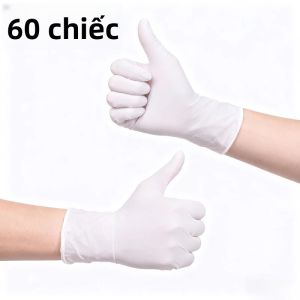 Găng Tay Nitrile Trắng Dùng Một Lần 30/60/100 Chiếc Găng Tay Vệ Sinh Gia Đình Đa Năng Dùng Cho Làm Đẹp Làm Tóc Lớp Lót Mịn Cao Su