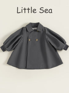British Style Windproof Outerwear Long Lantern Sleeve Loose Childrens Jacket Simple Autumn Spring Fashionable Girls Coat
