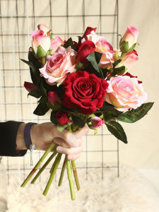 Hoa Hồng Bằng Vải Nhung Hoa Nhựa Hoa Cưới Trang Trí Nhà Hoa Lụa Nhiều Đầu Nhánh Hoa Tươi Giả Hoa Hồng