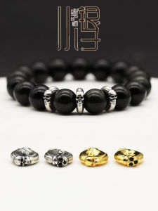 Mens Skull Spacer Beads S925 Pure Silver Alloy round Ring DIY Bracelet Accessories Material Fashion Jewelry Silver Accessories