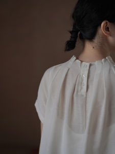 hacikis | Embroidered Pleated Ruffled Collar Breathable Linen Shirt