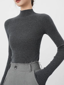 Gray Cashmere Knitted Sweater Womens Slim Fit Half High Collar Autumn Winter Fashion Inner Wear Top Korean Style Commute