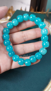 Vòng tay Hoa Minh Gem kiểu lu thống đá Mã Não màu xanh thiên thanh size hạt 10 li phong thủy an lành cát tường | Hoa Minh Gem