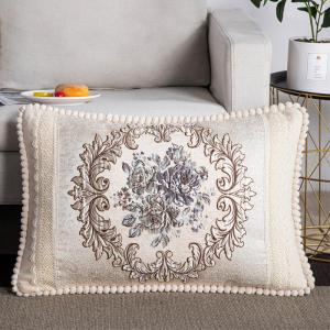 European Style Embroidered Pillow Cover Sofa Backrest Chair Cushion Rectangle Living Room Decorative Pillowcase Plant Floral