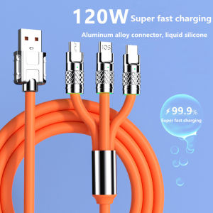 120W 6A  3 in 1 Data Usb Cable For iPhone Fast Charger 6A Charging Cable 1.2M For Android Phone Type C Xiaomi Huawei Samsung Charger Wire For IpadSilicone Cable