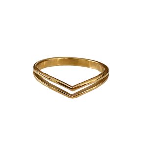 Duo Layers V Shaped Gold Ring • Waterproof Non-Fade • 18K Gold Plated 316L Stainless Titanium Steel Rings For Women Couple RG353