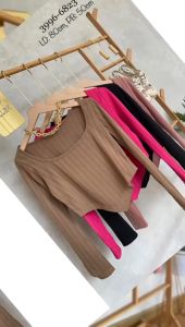 YOLLA square neck crop rajut wanita lengan panjang | atasan wanita | kaos polos rib | pakaian wanita