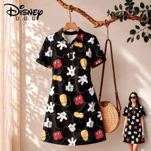 Disney | Womens Disney Mickey Mouse Print Polo Collar Dress New 2026 Fashion Cuteore Clothes for Ladies Streetwear Short Sleeve Anime