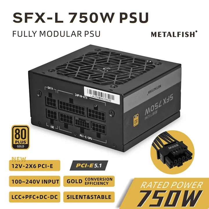 METALFISH | METALFISH SFX 750W 80PLUS Gold PSU Black Power Supply Full-Modular For Mini ITX Chassis Small Computer Case 100/240V Input