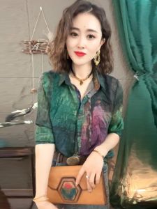 เสื้อเชิ้ตผ้าลินินลูกไม้แขนยาวหลวมๆ ทรงหลวมๆ สำหรับผู้หญิงไซส์ใหญ่ ฤดูใบไม้ผลิและฤดูใบไม้ร่วง เสื้อเชิ้ตสไตล์เกาหลี