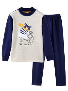 Thickened Fleece Warmth Childrens Underwear Set Boys One-Piece Velvet Autumn Clothes Winter Inner Wear Breathable Moisture-Wicking