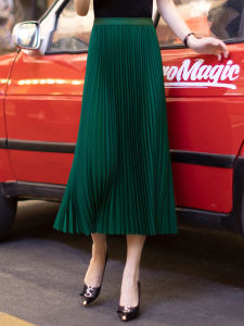 Green Pleated Skirt Spring Summer Skirt Womens Louver Skirt Pleated Umbrella Skirt plus Size Long Dress Drape Skirt Mid Skirt