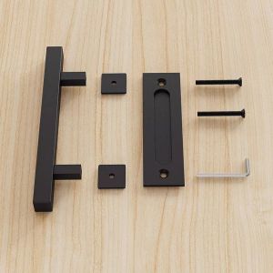 Sliding Barn Door Handle Heavy Duty Pull Flush Door Handle Furniture Hardware 12 in Square Pull and Flush Wood Door Handle Set
