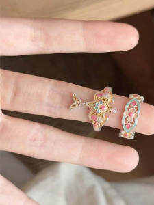 Elegant Enamel Kite Ring for Women Open Style Stackable Chinese Traditional Design Hollow out Floral Index Finger Ring