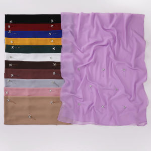 Jifang Women Rhinestones Dragon Tassels Plain Bubble Chiffon Shawl Pashmina Head Scarf Wraps Muslim Hijabs WC111