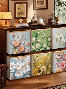 Easy Home Oil Painting Style Foldable Storage Basket Carlike Fabric Organizer Box Toy And Clothes Storage Container Oxford Cloth