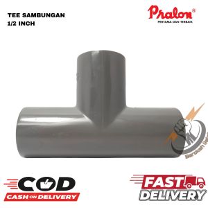 Tee pipa 1/2 in pvc merek Pralon/Tee 1/2" T 1/2" Pralon/sambungan pipa 3 cabang polos1/2 Inch Pralon