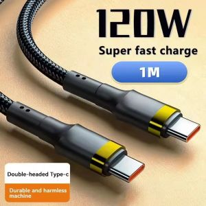 10A Cable 120W Super Fast Charge Cable Type-C To Type-C Data Cord Knit Cable For Xiaomi POCO Samsung iPhone Quick Charging Cable