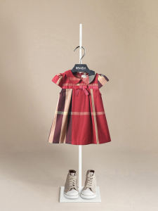 ชุดเดรสคอตุ๊กตาผีเสื้อแขนสั้นลายสก็อตผ้าฝ้ายแท้สำหรับเด็กผู้หญิง BEMIDJI ชุดเด็กสไตล์เกาหลีฤดูร้อน