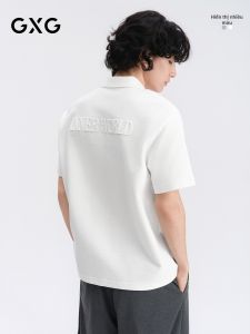 GXG | Letter Brushed Texture V-neck Polo Shirt Short Sleeve