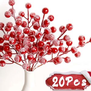 Winter Decor for Parties: 20Pcs Glitter Artificial Holly Berries & Christmas Tree Picks