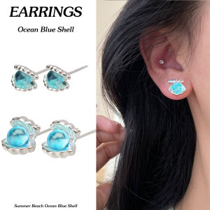 Vỏ Giấc Mơ khuyên nụ ngọc trai Xanh vỏ sò bông tai cho nữ ngọt ngào cô gái trang sức thời trang quà tặng cho tiệc