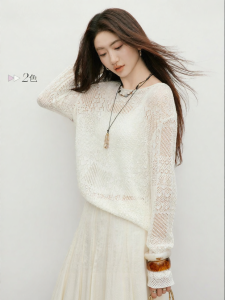 HOPESHOW | Sweet Loose Knit Top Round Neck Ruffle Edge