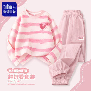 TangShi Childrens Summer Sporty Thin Short Sleeve T-Shirt And Pants Set for Girls Early Autumn Casual Cotton Ensemble