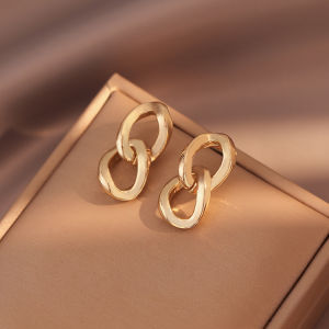 Elegant Metal Chain Earrings for Women Ins Cold Style High Sensation Large Mosquito Coil Tray Clip-On No Piercing Required