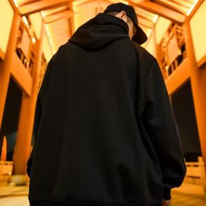 Oversize Japanese Style Fashion Brand Cartoon Hooded Pullover Mens Loose-Fitting plus Size Large Size Fleece-lined Jacket Tide
