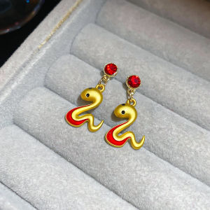 Frascati ต่างหูรูปงูโชคลาภสำหรับผู้หญิงเทรนด์ปีใหม่ราศีสัตว์สีแดงนำโชคต่างหูแฟชั่นสตรีหูรูปงูเครื่องประดับต่างหู