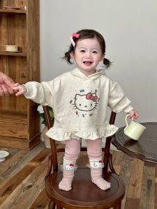 ชุดเดรสสเวตเตอร์มีฮู้ดสำหรับเด็กผู้หญิง ชุดฤดูใบไม้ร่วงสไตล์เกาหลี ชุดเดรสยาวปานกลางพร้อมกางเกงขายาว ชุดสองชิ้นสุดน่ารักสำหรับเด็กวัยเตาะแตะ