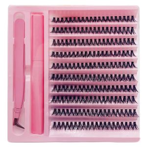 DIY Lash Extension Kit 200pcs Lash Clusters with Bond D Curling False Eyelashes Kit Includes Tweezers for Professional Results