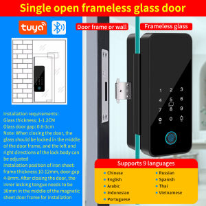 Tuya App Biometric Fingerprint Glass Door Lock Office Electronic Smart Card Lock with Remote Control Wifi Gateway Key function