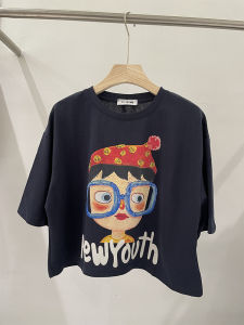 Shalldoer | Cartoon Girl Print Round Neck Short Sleeve T-Shirt Womens Loose Fit Summer Top Casual Style Compact Size Fashionable Shirt