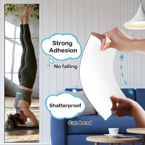 HD mirror wall full body dress mirror square household self-adhesive wall mirror can be bent acrylic splicing single or 6 pieces/set (20X20cm 20X30cm) living room bedroom bathroom personality fashion DIY decoration