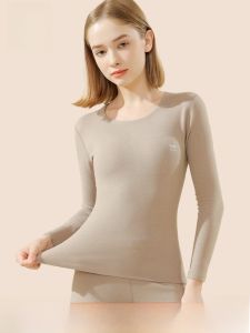 Miiow | Womens Silk Wool Thermal Top Seamless Warmth Built-In Autumn Winter Underwear Long Sleeve Soft Comfortable Polyester Blend
